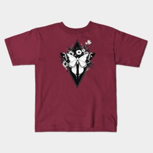 Black and White Gothic Moth Kids T-Shirt